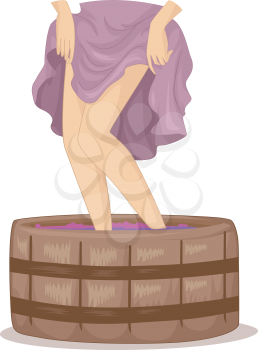 Illustration of a Woman Stomping on Grapes Used for Making Wines