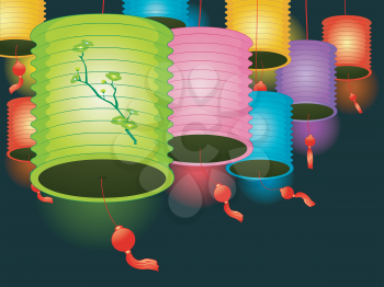 Illustration of Colorful Paper Lanterns Used as Decorations for a Lantern Festival