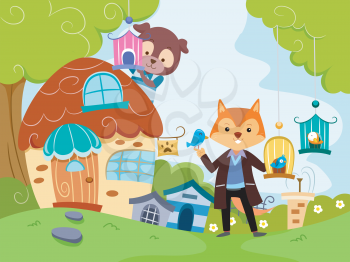Whimsical Illustration of a Pet Shop Run by Anthropomorphic Animals