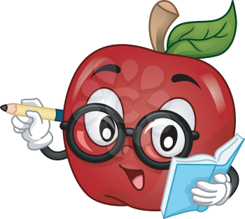 Mascot Illustration of an apple wearing eyeglasses writing and teaching