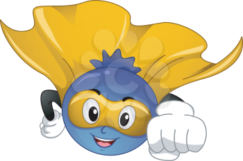 Mascot Illustration of a Blue Berry Superfood while flying