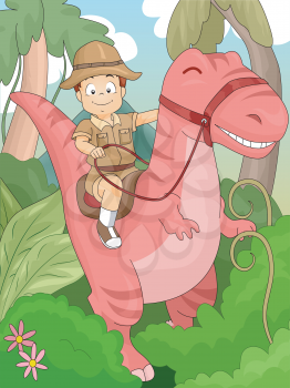 Illustration of a Kid Boy Riding on a Dinosaur for Adventure