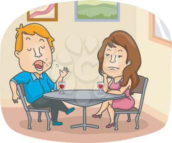 Illustration of a Woman Getting Bored Over Her Date's Endless Talking