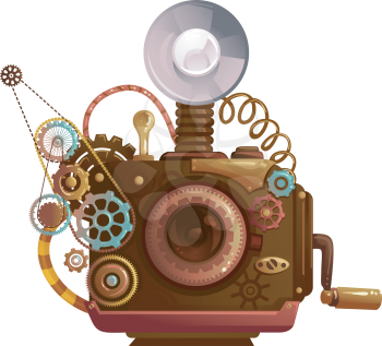 Steampunk Illustration of a Vintage Camera Designed with Cogs and Gears