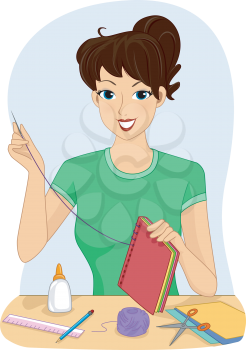 Illustration of a Girl Making a Handmade Book