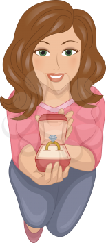 Illustration of a Girl Kneeling While Presenting a Ring