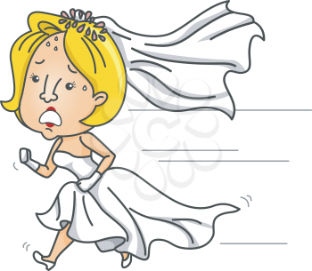 Illustration of an Anxious Bride Running While Wearing a Wedding Gown