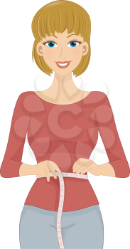 Illustration of a Girl Measuring the Size of Her Waist