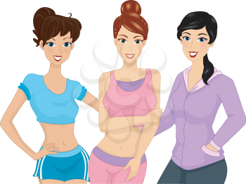Illustration of a Group of Girls in Work Out Clothes