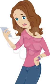 Illustration of a Teenage Girl Receiving a Breakup or AnnoyingText