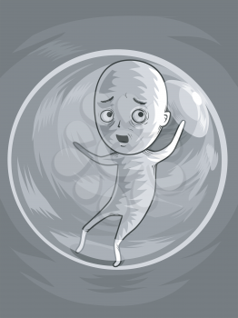 Illustration of a Man Confined Inside a Floating Bubble