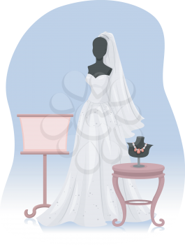 Illustration of a Mannequin Wearing a Bridal Gown