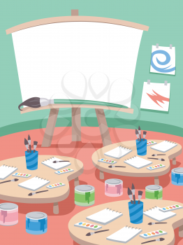 Illustration Featuring a Classroom Used for Painting Lessons