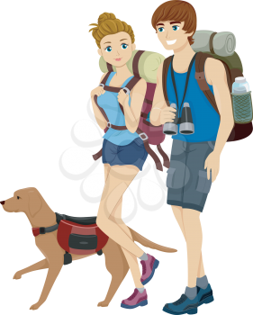 Illustration of a Teenage Couple Hiking Together