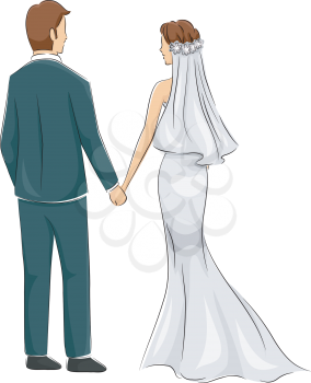 Back View Illustration of a Newly Married Couple