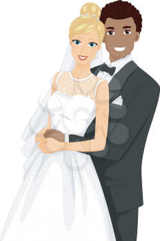 Illustration of an Interracial Couple Having Their Portrait Taken