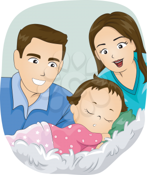 Illustration of a Married Couple Watching Their Daughter Sleep