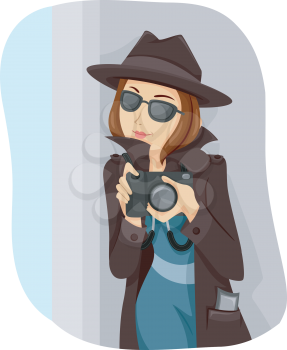 Illustration of a Teenage Girl Dressed Like a Private Detective