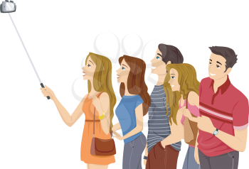 Illustration of a Group of Teenagers Taking a Selfie