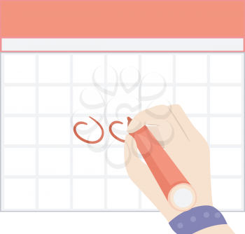 Illustration of a Hand Holding a Marker Encircling a Blank Calendar Template