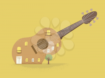 Illustration of a Music School Shaped as an Acoustic Guitar