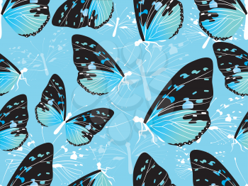 Seamless Background Illustration of Butterflies in Black, Blue and Green