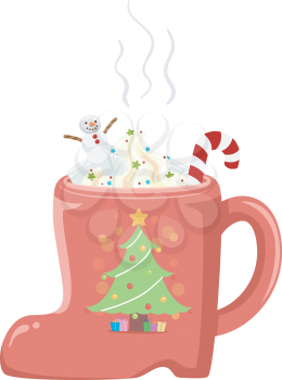 Illustration of a Christmas Hot Choco on Shoe Mug as Souvenir