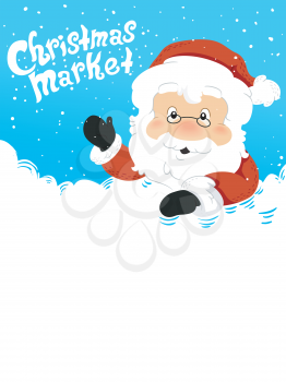 Illustration of Christmas Market Poster with Lettering, Santa Claus and Space for Text