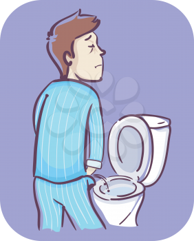 Illustration of a Man Wearing Pajama and Peeing In the Middle of the Night