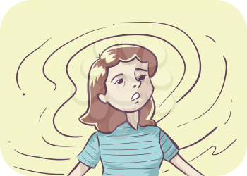 Illustration of a Girl Feeling Vertigo with the World Around Her Spinning