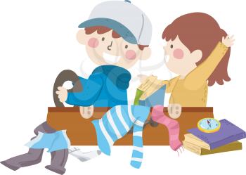 Illustration of Kids Riding and Playing an Open Suitcase Pretending to Travel