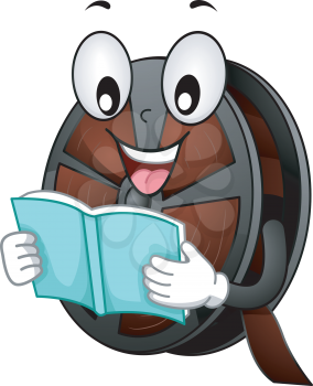 Illustration of a Film Reel Mascot Happily Reading a Book