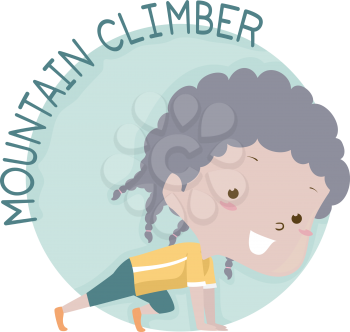 Illustration of a Kid Girl Exercising and Showing How to do Mountain Climber Exercise