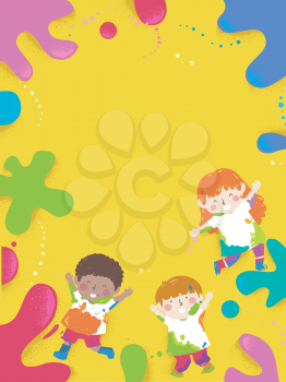 Background Illustration of Kids Wearing White Shirt with Colorful Splats Around
