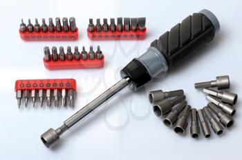 Royalty Free Photo of a Screwdriver With Interchangeable Attachments