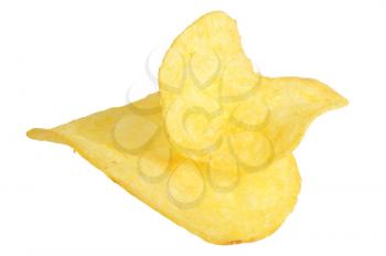 Slices of potato chips in a white background, isolated