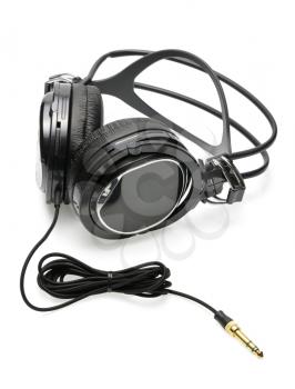 The black headphones on a white background, isolated.