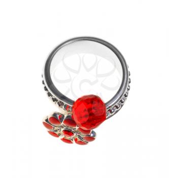 Jewellery, white ring with a red glass