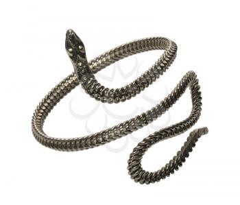 Braided metal bracelet in the form of snakes, isolated on a white background