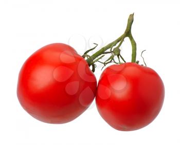 Royalty Free Photo of Two Tomatoes Joined by a Stem