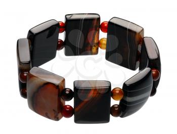 Bracelet, made of brown polished stones, isolated on a white background