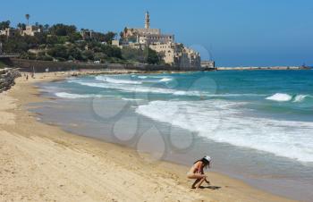 Royalty Free Photo of the Sea Coast and the View of the Old Jaffa from Tel Aviv