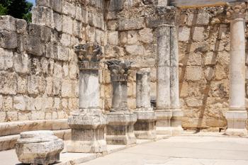 Royalty Free Photo of the Ruins of an Ancient Roman Temple in Capernaum, Galilee, Israel