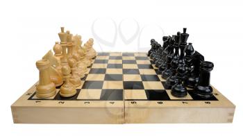 Royalty Free Photo of a Chess Board With Pieces Lined Up