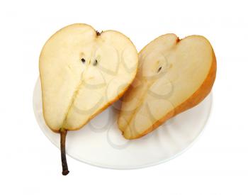 Pear on a white plate on a white background, isolated