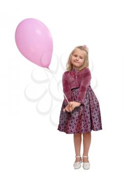 Royalty Free Photo of a Girl in a Dress Holding a Balloon