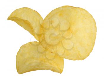 A few slices of potato chips on a white background, isolated