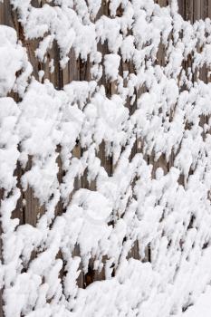 Royalty Free Photo of a Wooden Fence Covered With Snow