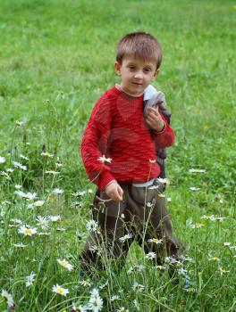 Royalty Free Photo of a Boy Walking in a Spring Meadow