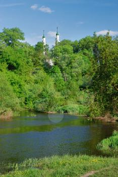 Royalty Free Photo of Water and Trees in Front of the City of Polotsk on the Outskirts of Belarus